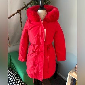 Coat size large women new with tags parka warm thick faux fur hood lined